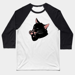 Black Cat Licking their Toe Beans Baseball T-Shirt